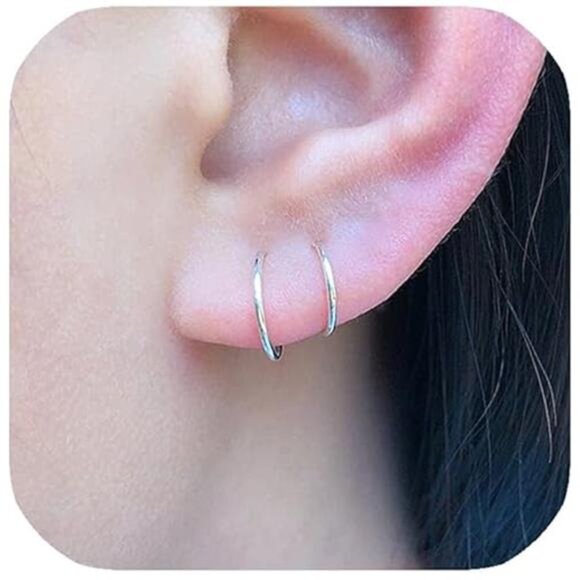 7mm Small Sterling Silver Cartilage Nose Hoop Earrings for Women - Picture 10 of 10